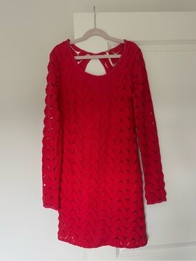 Free People Wild Thing Red Crochet Open Back Dress